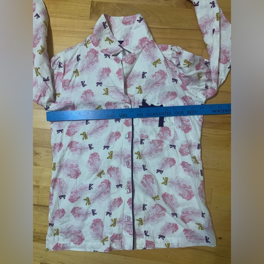 Victoria’s Secret Vintage Feather & Bow Cotton Pajama Set XS Pink Purple - Picture 7 of 11